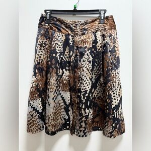 Worthington Skirt Sz 6 Brown Animal Print Knee Length Lined Button Front Pockets